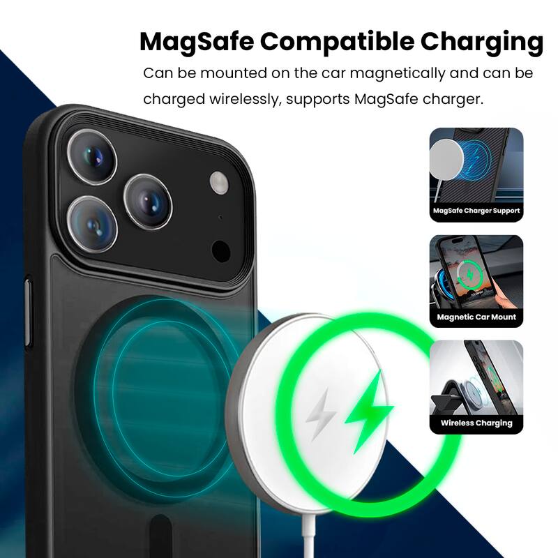 MagSafe Compatible Charging  
Can be mounted on the car magnetically and can be charged wirelessly, supports MagSafe charger.  

- MagSafe Charger Support  
- Magnetic Car Mount  
- Wireless Charging