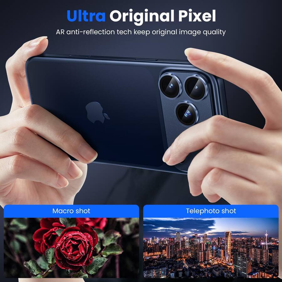 Protection Objectif Caméra Pour IPhone 17 Pro Max - Verre Trempé Dureté 9H, Bordure Aluminium Bleu, Anti-rayures