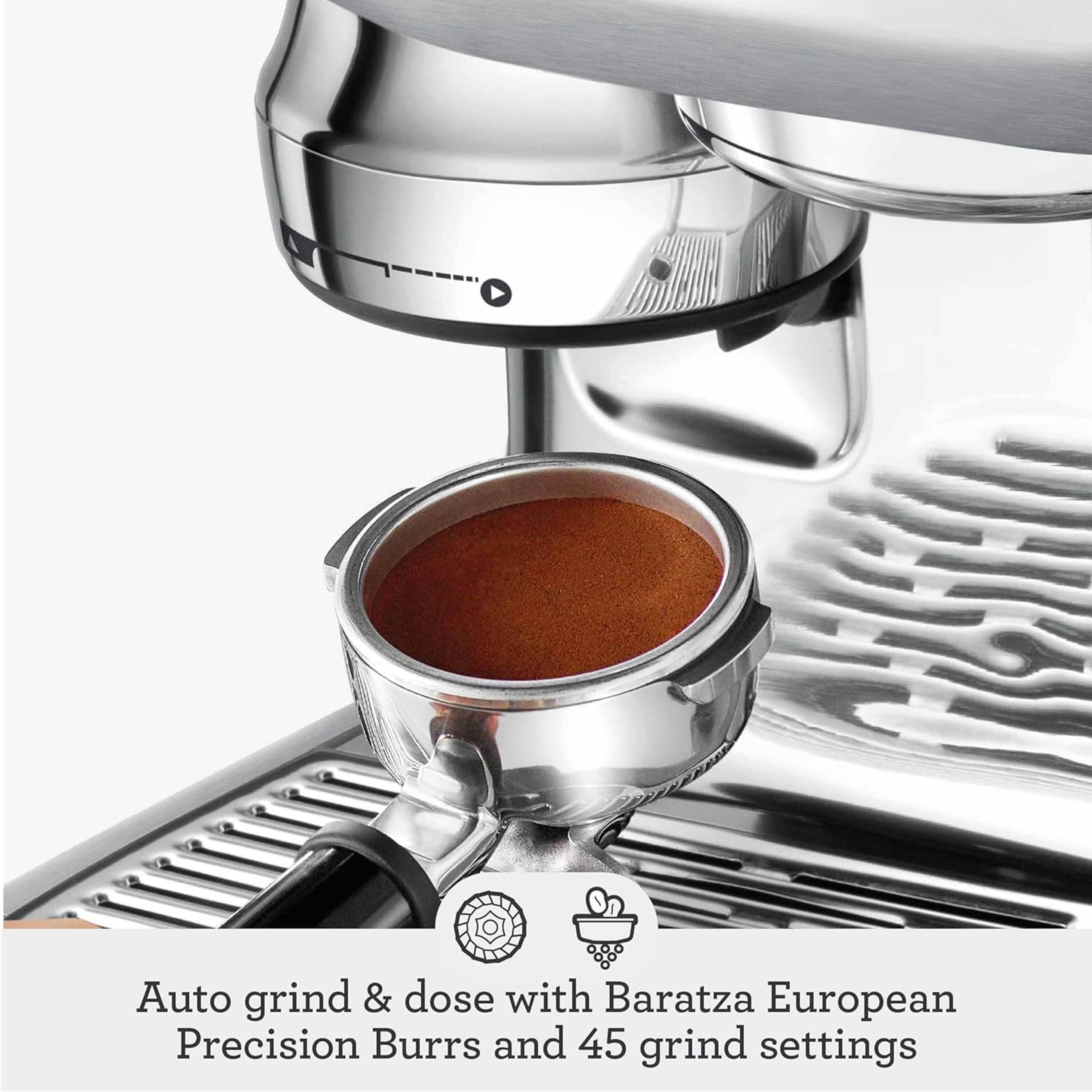 Auto grind & dose with Baratza European Precision Burrs and 45 grind settings