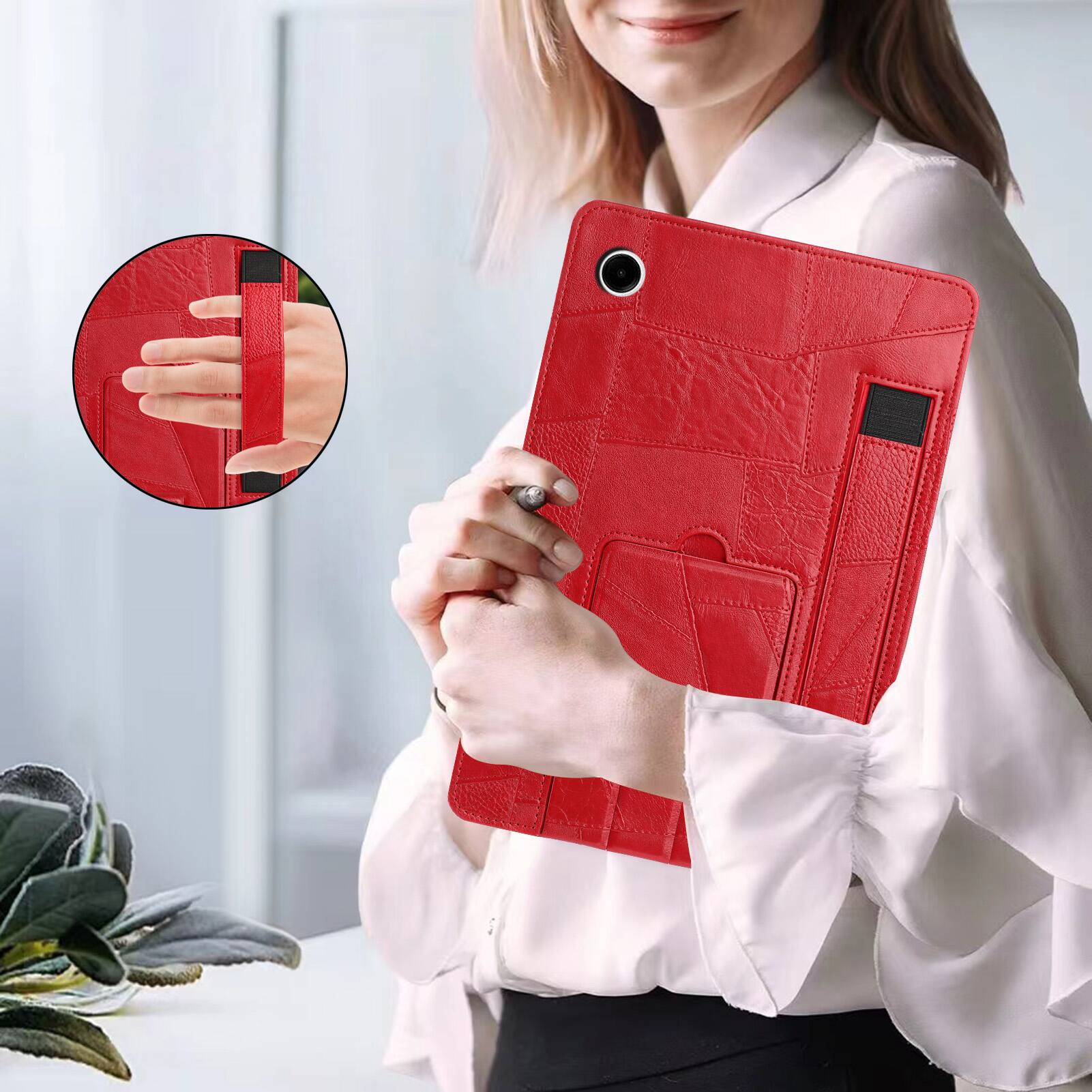 Alt View 1. Dteck - Leather Texture Case for Samsung Galaxy Tab A11+, Shockproof Cover with Multi-Angle Stand and Secure Hand Strap - Red.
