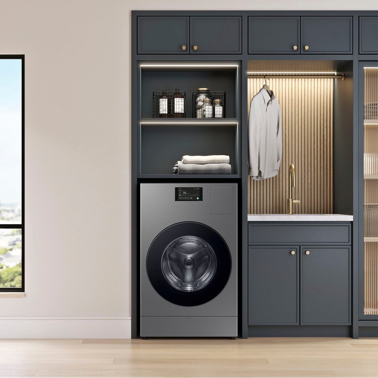 Alt View 14. Samsung - 5.3 cu. ft. Bespoke AI Vented Smart All-In-One Washer/Electric Dryer Combo with AI Home - Dark steel.