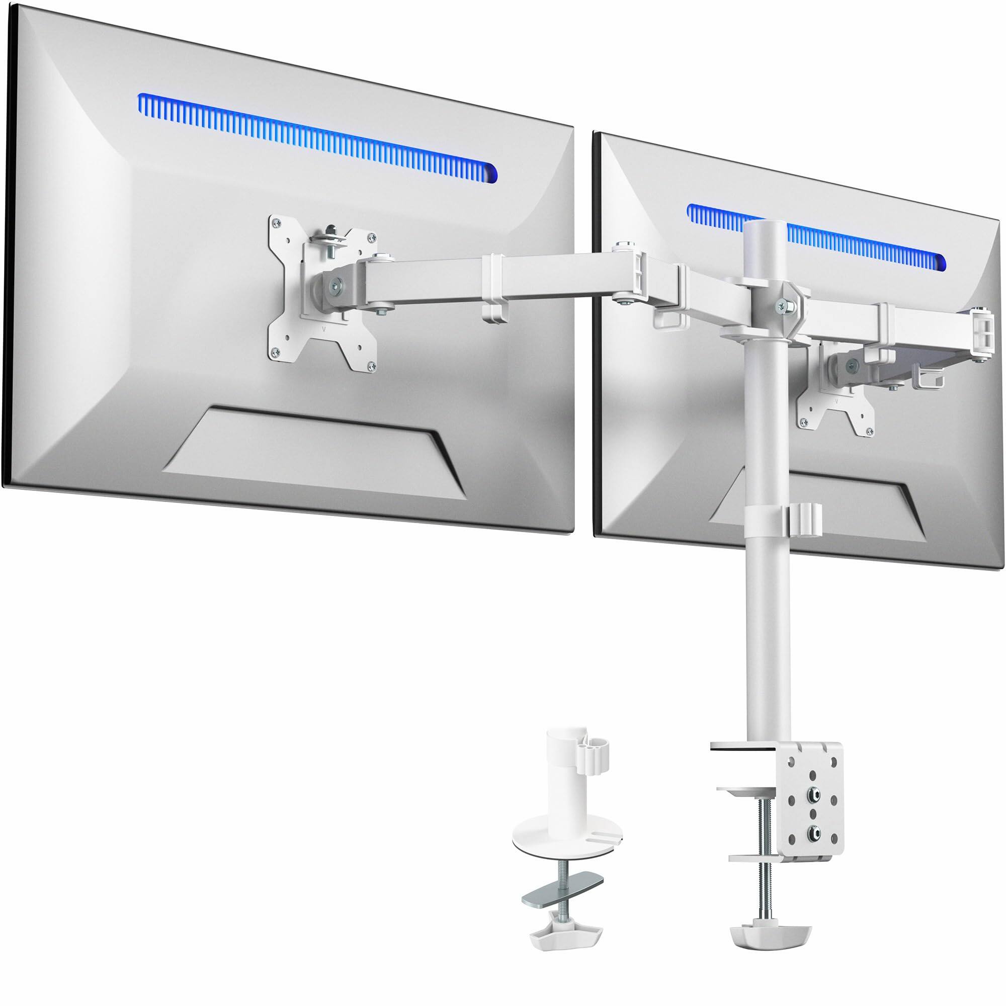 Front. CovertSafe - 13" - 32" Dual Monitor Heavy Duty Adjustable Desk Mount for 2 Screens - White Dual Monitor Desk Mount.