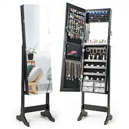 Ecooso - Freestanding Full-Length Jewelry Armoire with LED Lights and Lockable Storage Organizer