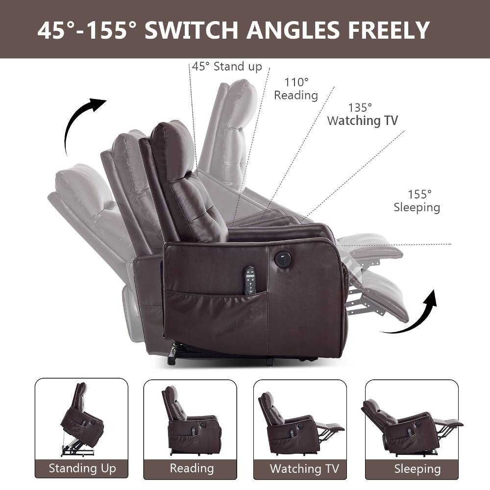 45°-155° SWITCH ANGLES FREELY

45° Stand up
110° Reading
135° Watching TV
155° Sleeping

Standing Up
Reading
Watching TV
Sleeping