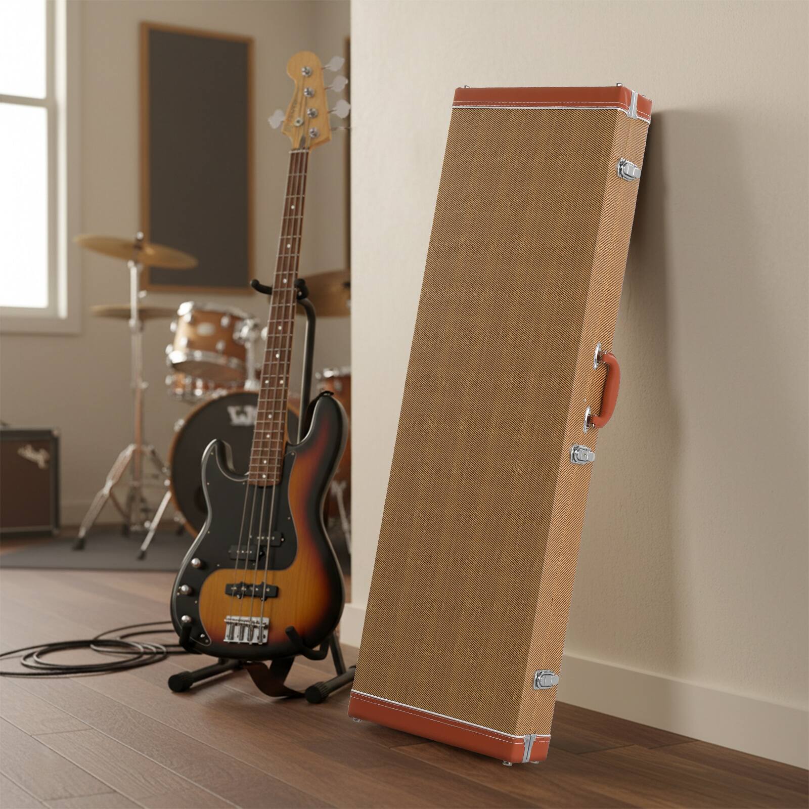 Angle. Winado - Microgroove Hard Shell Fits Electric Bass Case Black With Lockable.