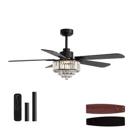 Siljoy - 52 Inch Crystal Chandelier Ceiling Fan with Lights Remote Elegant Design 5 Blades Included for Bedroom Living Room - Black
