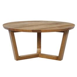 Manhattan Lane - Vega 30 inch Round Mango Wood Coffee Table - Handcrafted Natural Sturdy 3-Leg Sled Base - Brown