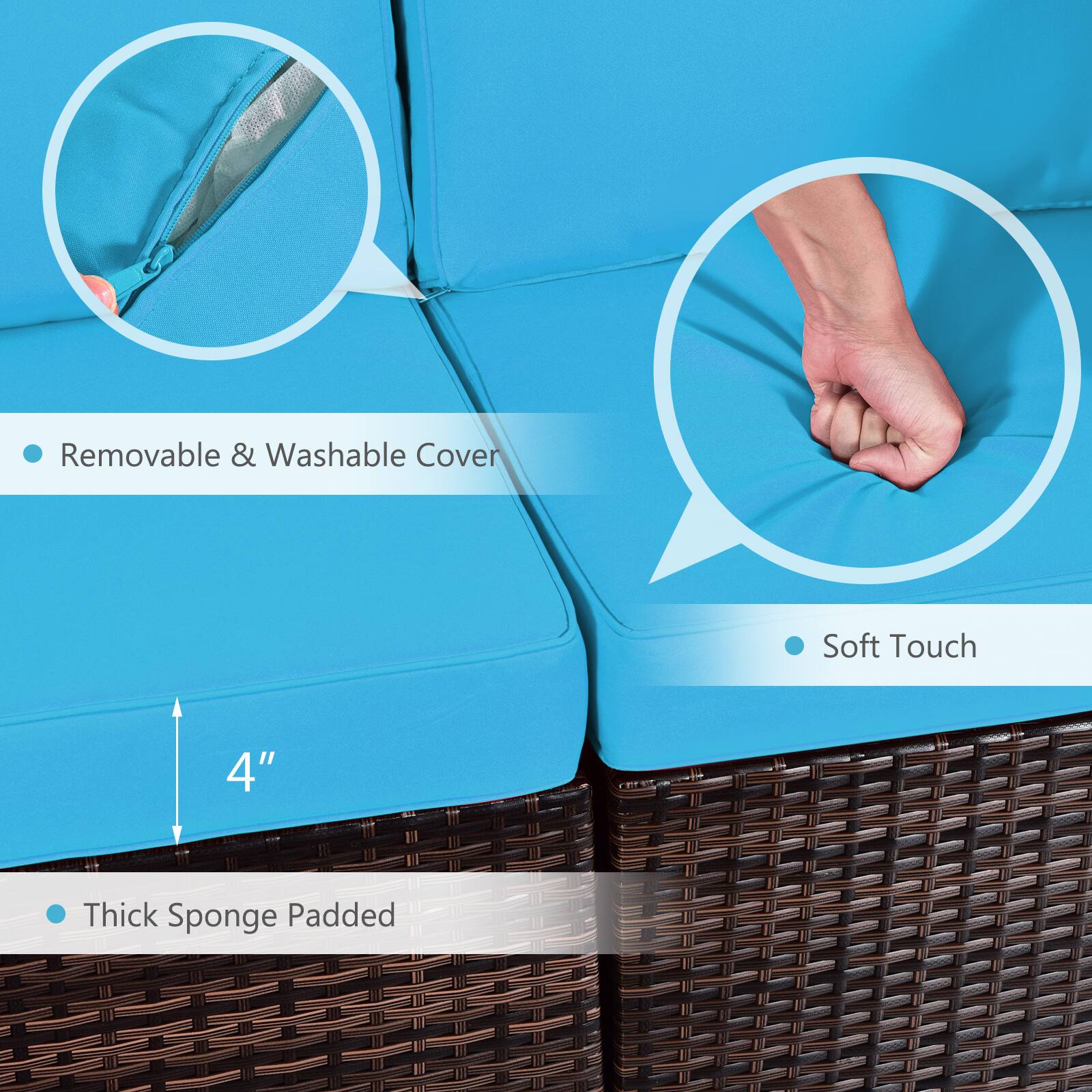 - Removable & Washable Cover
- Thick Sponge Padded (4")
- Soft Touch