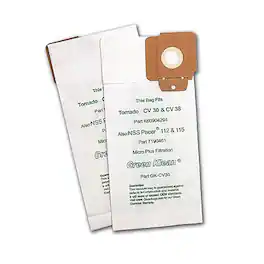 Green Klean - Replacement Vacuum Bags, For Tornado CV30, CV38 12,15, NSS Pacer 112/115, 10/pk - White