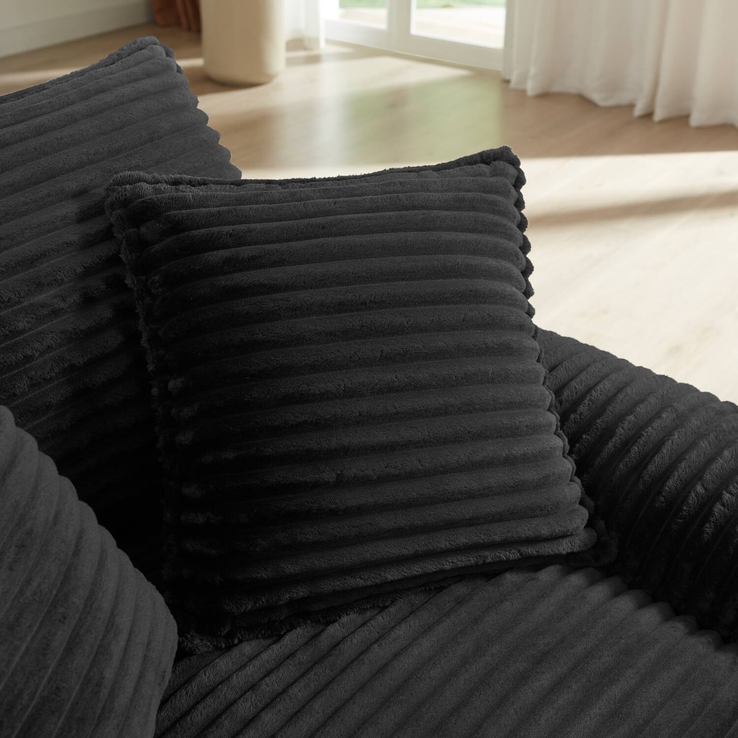 Alt View 7. Z-Edge - 52" modern cushioned compression sofa with unique footrest design, lounge chair for any room or office -Black - black.