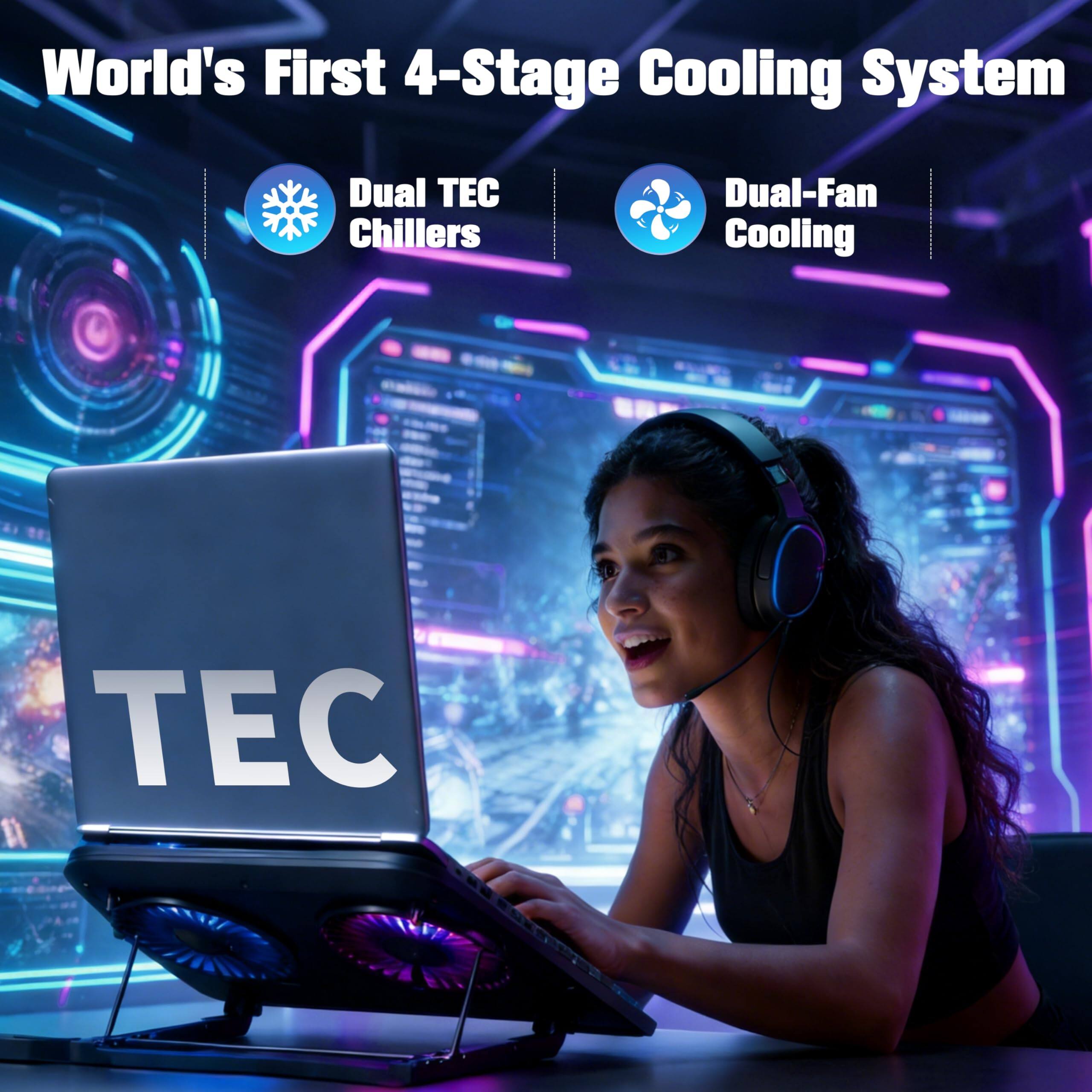 World's First 4-Stage Cooling System  
Dual TEC Chillers  
Dual-Fan Cooling