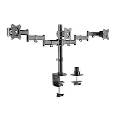 Front. Rocelco - Triple Monitor Desk Mount - VESA pattern, Three Articulated Full Motion Adjustable Arms, Grommet and C Clamp, Black - Black.
