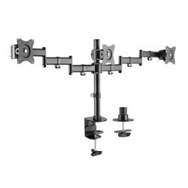 Rocelco - Triple Monitor Desk Mount - VESA pattern, Three Articulated Full Motion Adjustable Arms, Grommet and C Clamp - Black