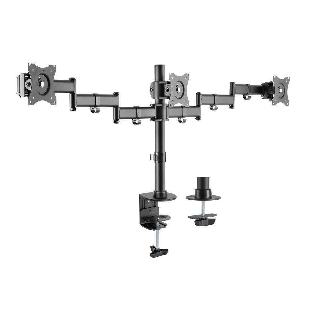 Front. Rocelco - Triple Monitor Desk Mount - VESA pattern, Three Articulated Full Motion Adjustable Arms, Grommet and C Clamp, Black - Black.