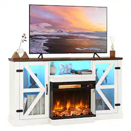 Costway - 58" Fireplace TV stand with 23" 3-side glass electric fireplace 20 color led lights - White