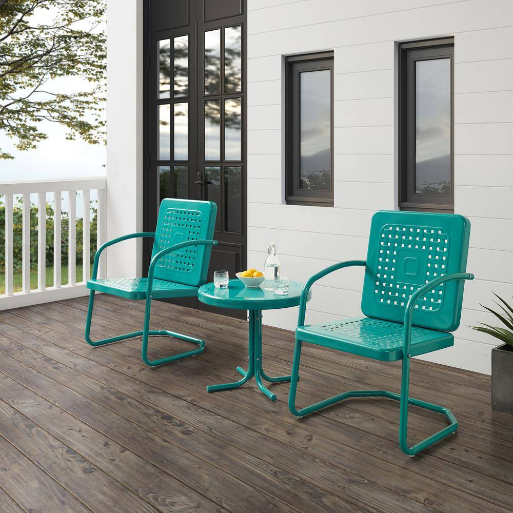 Alt View 7. Crosley Furniture - Bates 3Pc Retro Outdoor Chair Set - Side Table & 2 Armchairs - Turquoise Gloss.