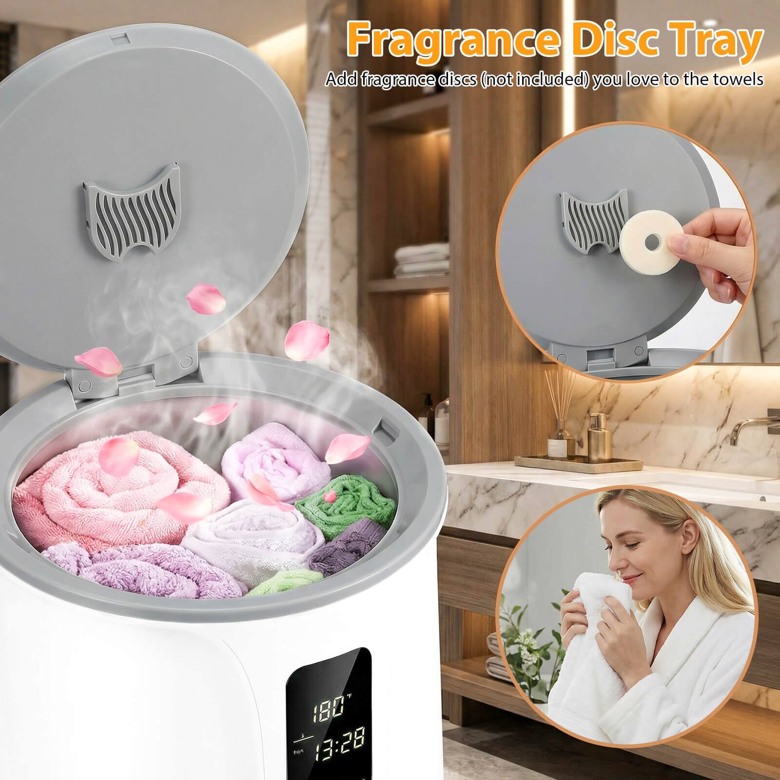 Fragrance Disc Tray  
Add fragrance discs (not included) you love to the towels