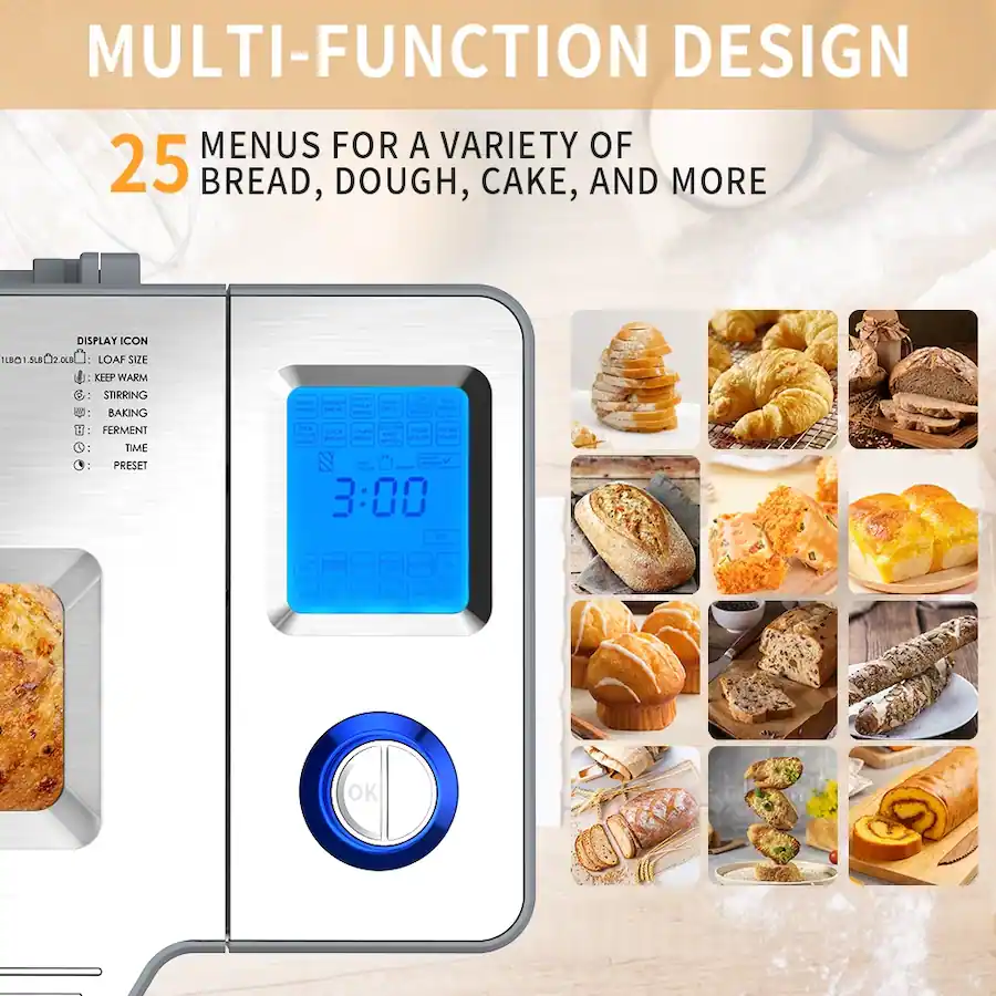 VAVSEA 25 in 1 Bread Maker Machine, 2LB Bread Maker with Auto Fruit and ...