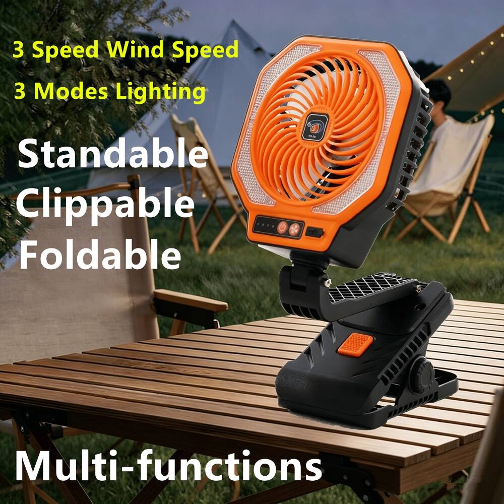 3 Speed Wind Speed  
3 Modes Lighting  
Standable  
Clipable  
Foldable  
Multi-functions
