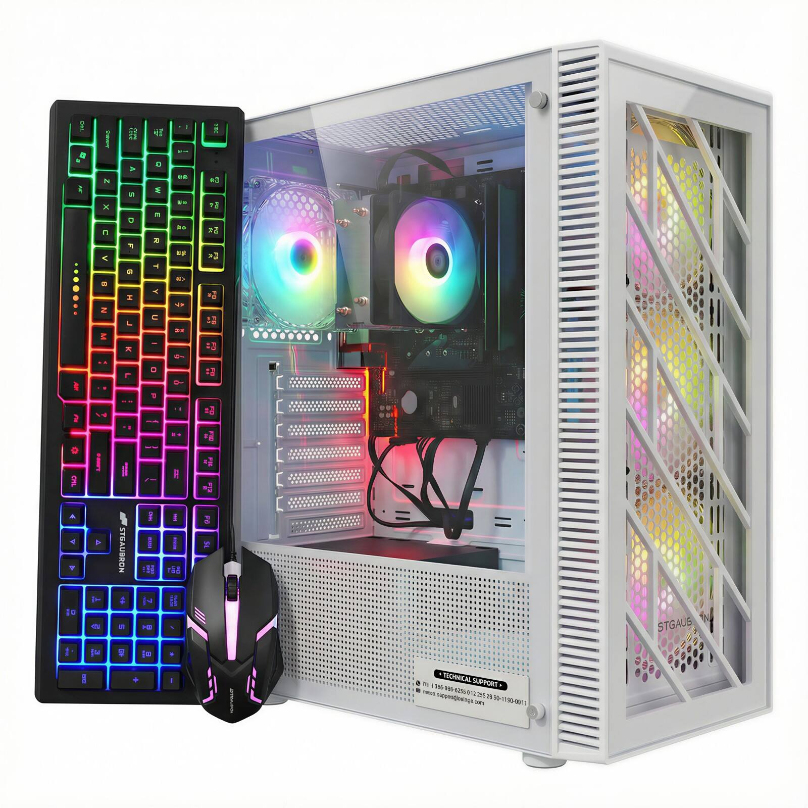 STGAubron - RGB Computer Desktop PC, AMD Ryzen 7 5700G up to 4.6G, 16GB DDR4, 1TB SSD, WiFi & BT 5.2, RGB Fan*4, Win11H - Black