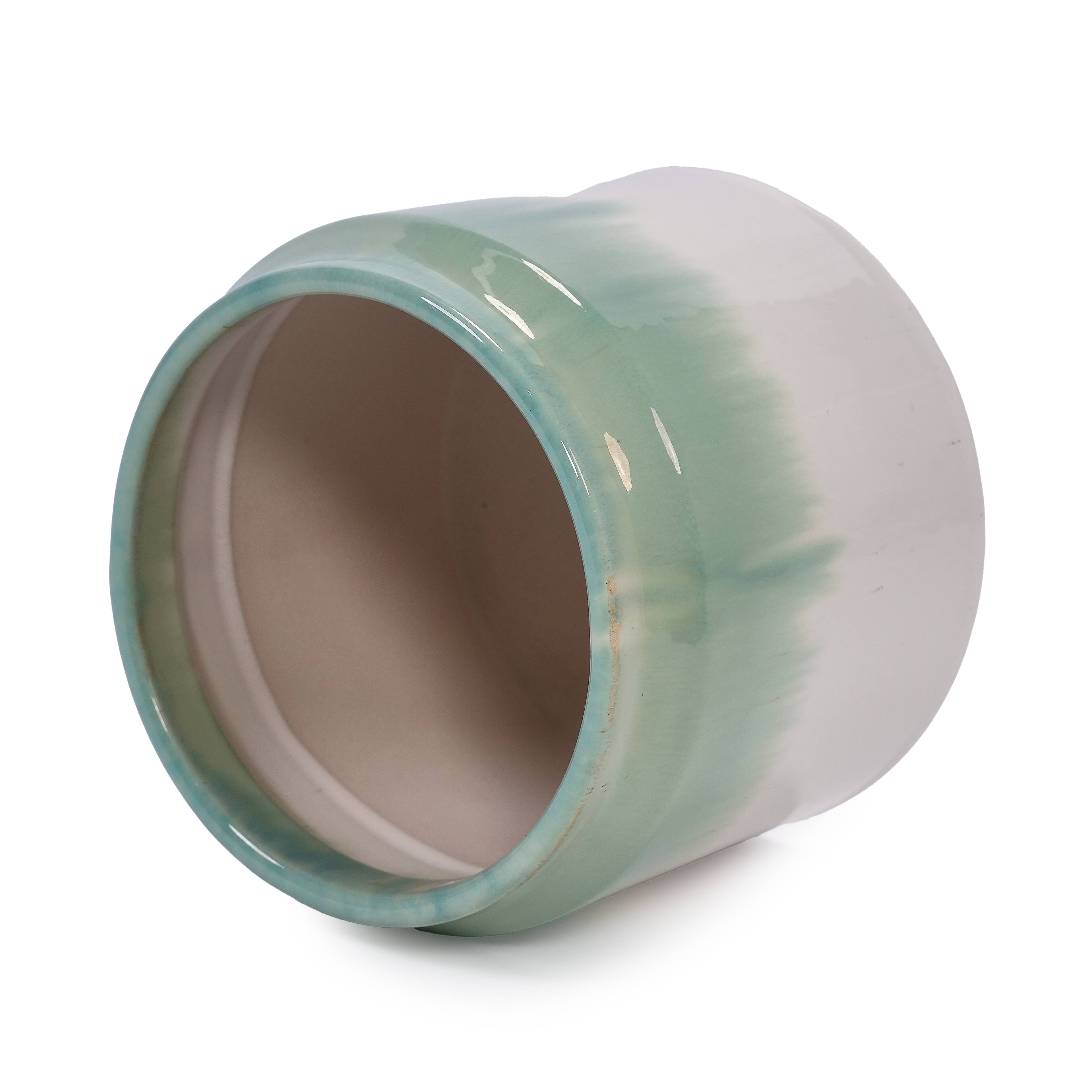Alt View 9. Loheer - Loheer Ceramic Planter Set Handmade Set of Two Green White Ombre Shelf Tabletop Indoor Outdoor Pots.