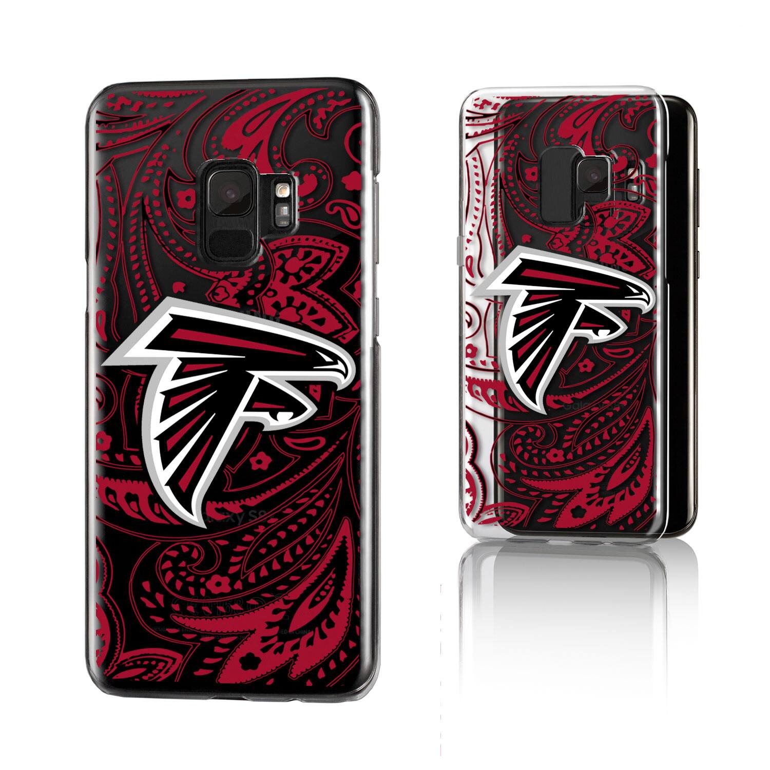 Alt View 1. Keyscaper - Atlanta Falcons Galaxy Clear Paisley Design Case - S23 - Multicolor.