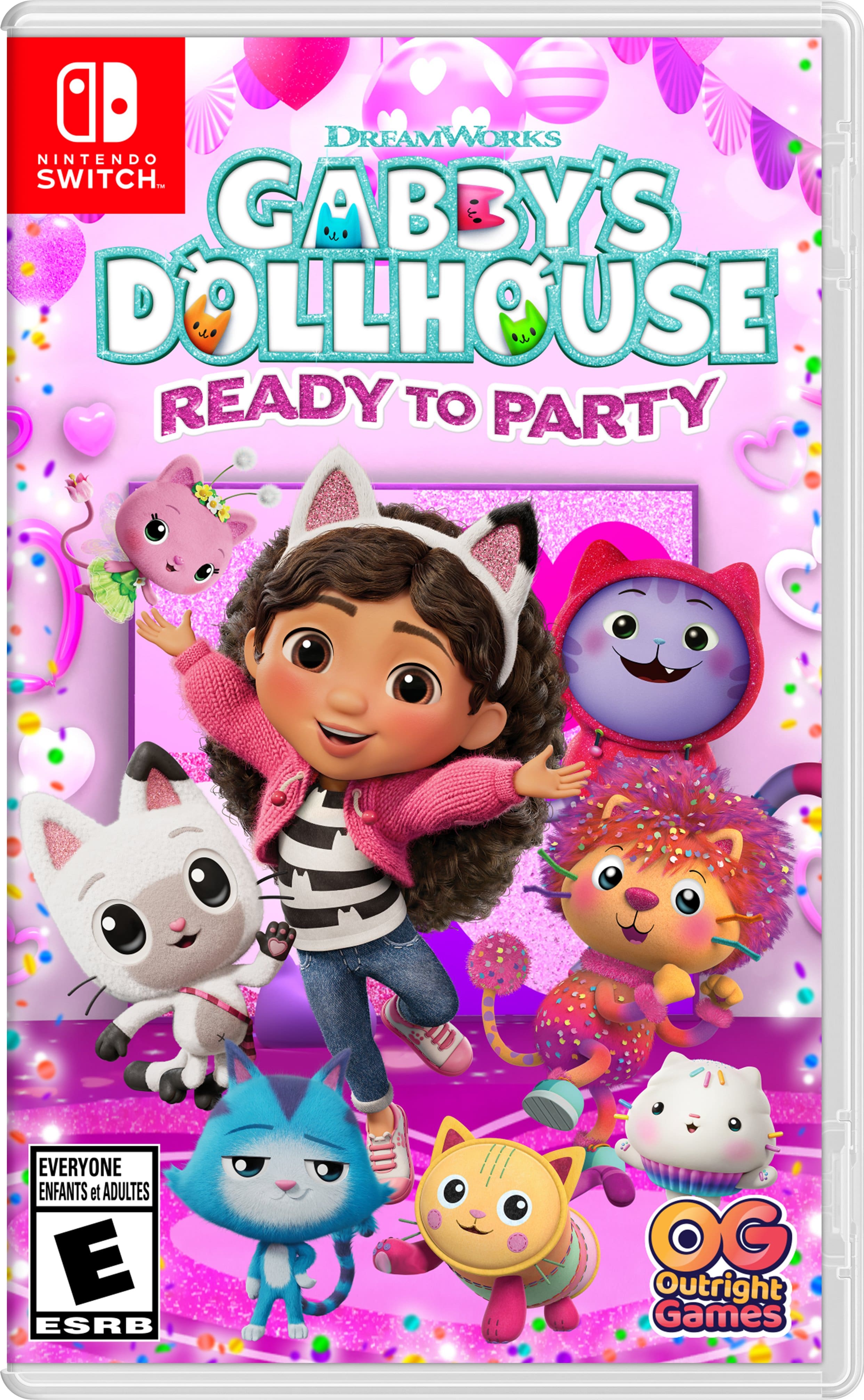 Dreamworks Nintendo SwitchTM Gabby's Dollhouse Ready to Party. Everyone, from kids to adults, can enjoy this game. ESRB rating: OG Outright Games.