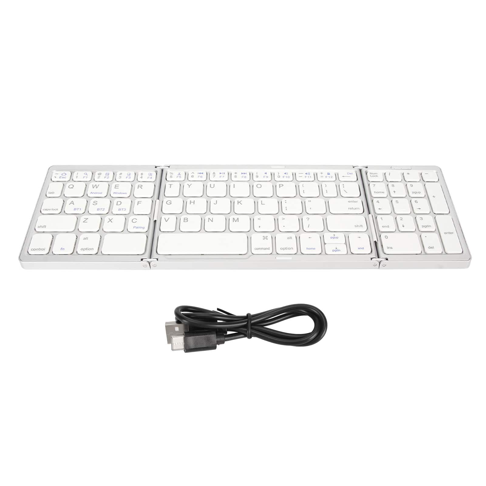 Luckbyte - Triple Fold Bluetooth 5.1 Wireless Keyboard, Multi-Device Pocket-Sized Folding Keyboard for iOS, Android, and Windows - White