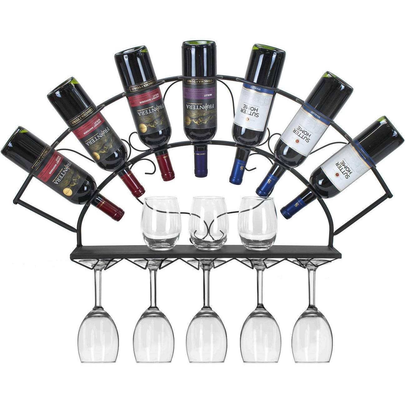 Sorbus - Chateau Style Wall Mounted Wine Bottle Glass Rack - Black