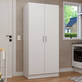 Madesa - Kitchen Pentry Storage Cabinet with 2 Doors, Ample Shelf and Hanging Space 31 Inch - White - White