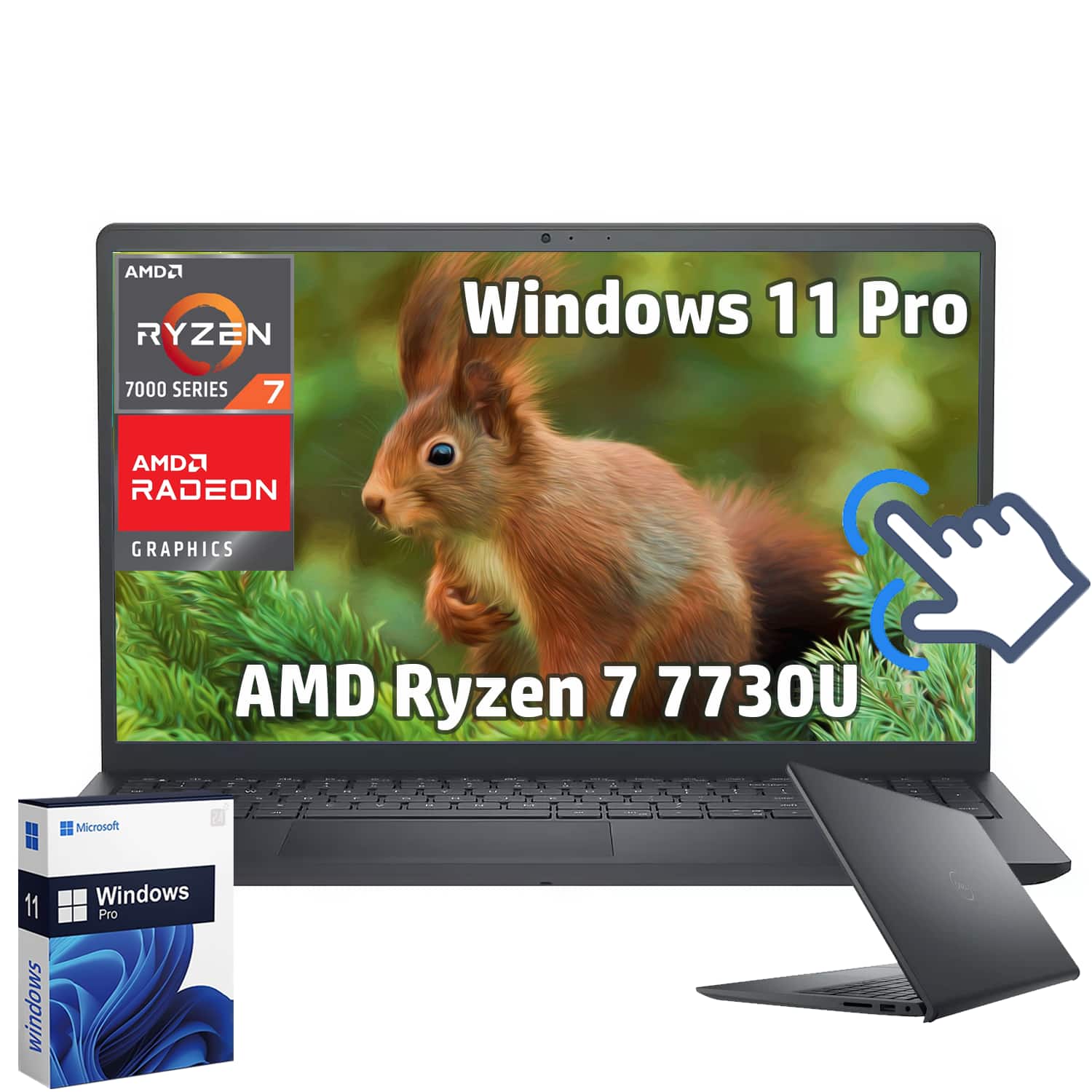 Dell - 15.6" FHD Touchscreen Laptop - AMD Ryzen 7 7730U - 32GB RAM - 2TB SSD - Windows 11 Pro - Carbon Black