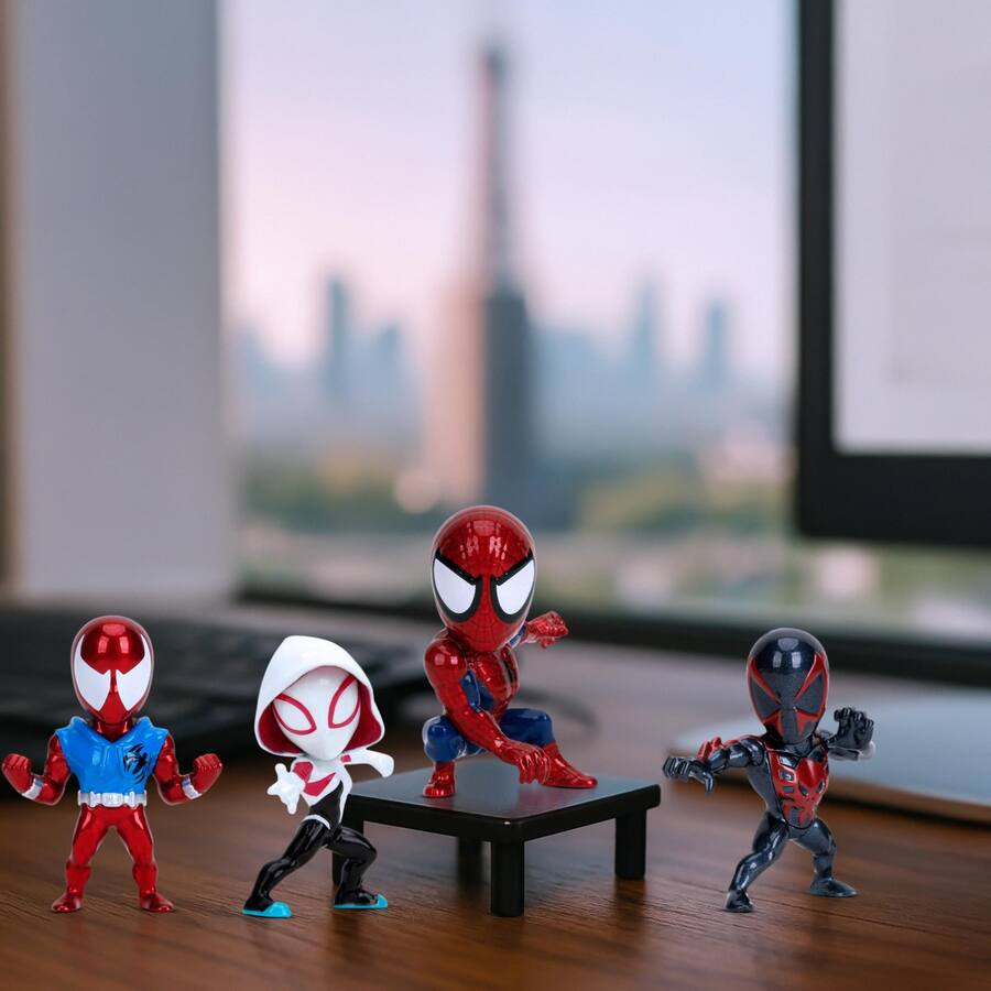 Jada Toys MetalFigs Spider-Man – Set 4 Statuine Metallo 6,3 Cm: Spider-Man, Green Goblin, Toxin, Venom