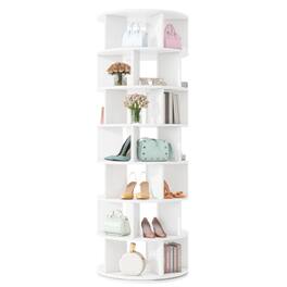 Ecooso - 23.6" 360° Rotating Bookcase Shoe Rack Tower, 7-Tier Shelf with 5 Grids Per Layer - White