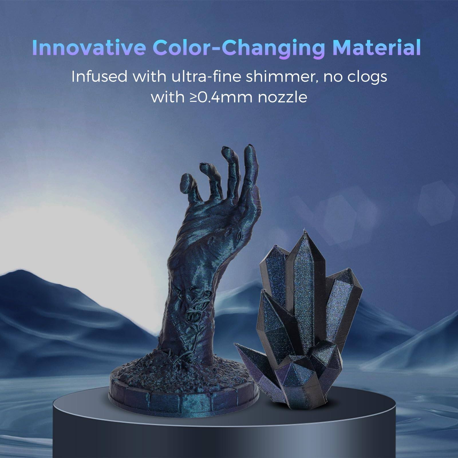 Innovative Color-Changing Material  
Infused with ultra-fine shimmer, no clogs with ≥0.4mm nozzle
