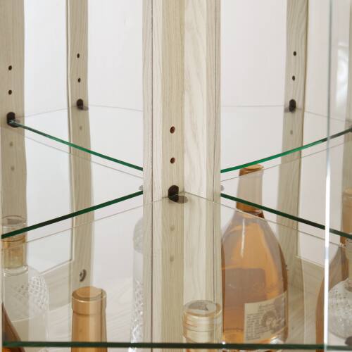 Alt View 2. LUCKY ONE - 15.31in Freestanding Corner Curio Cabinet with Glass Shelves LED Light Display for Wine Bar Collectibles - Antique White.