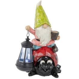 Northlight - 12.25" Solar LED Lighted Gnome and Ladybug Outdoor Garden Statue - Red