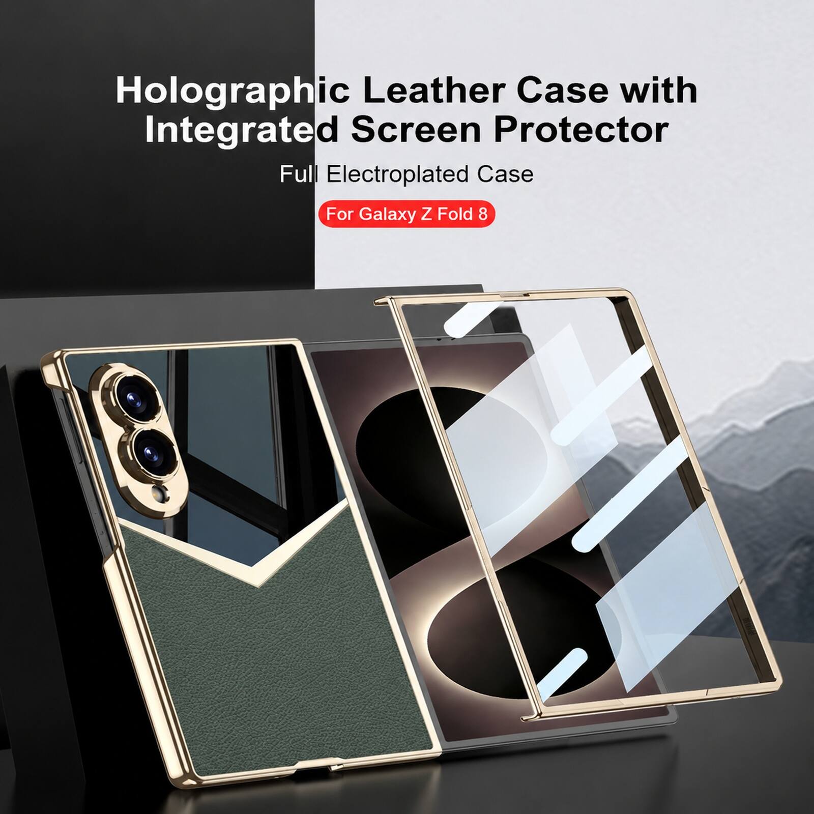 Holographic Leather Case with Integrated Screen Protector Full Electroplated Case For Galaxy Z Fold 8