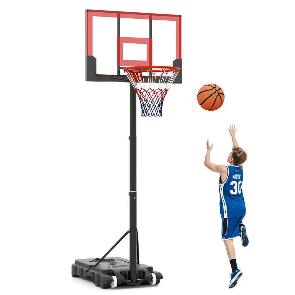 Front. Resenkos - Portable Adjustable Kids Basketball Hoop (3.3-7 FT) - Red/Black - Red.