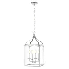 Jonathan Y - Ruth 11" 4-light Traditional Classic Lantern Metal/Glass LED Pendant - Silver