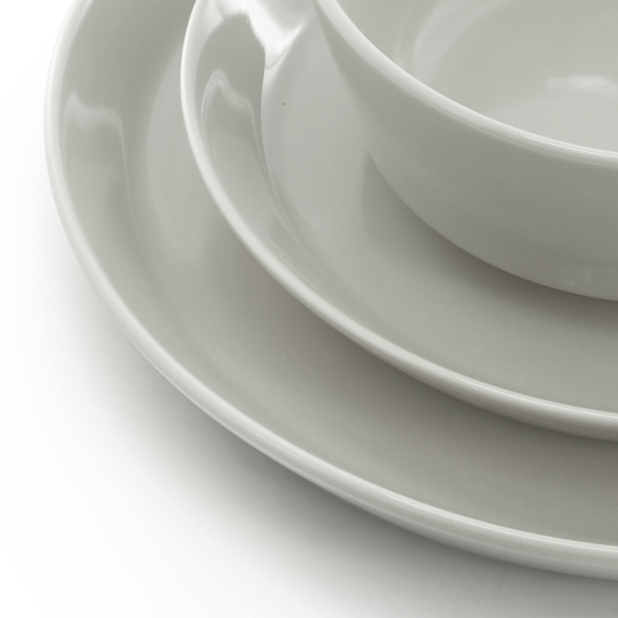 Back. Gibson - Gibson Elite Sunlit Mist 12 Piece Round Stoneware Dinnerware Set in Gray - Gray.
