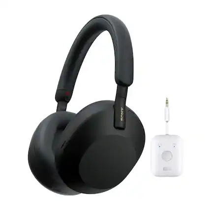 Front. Sony - Sony WH-1000XM5 Wireless Noise Canceling Over-Ear Headphones (Black) Bundle - Black.