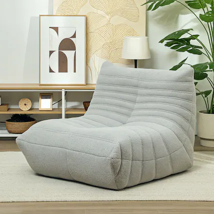 Front. Homcom - Bean Bag Chair for Adults, Giant Fireside Chair Lazy Sofa with High Density Comfortable Foam for Living Room, Bedroom - Light Grey.