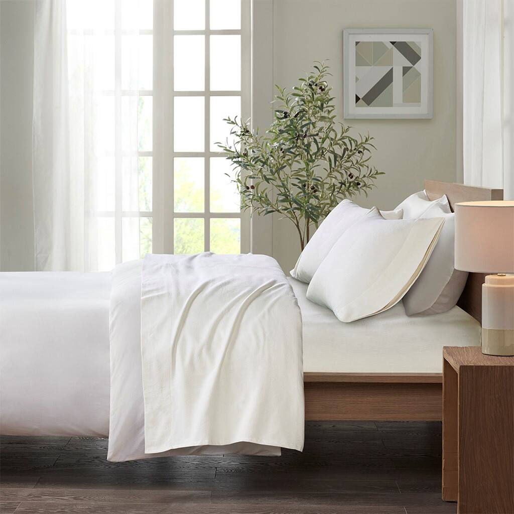 Gracie Mills - Persephone Cotton Flannel Sheet Set - Ivory Solid