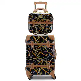 World Traveler - Vintage Style 2-Piece Hardside Carry-On Spinner Luggage Set - Black
