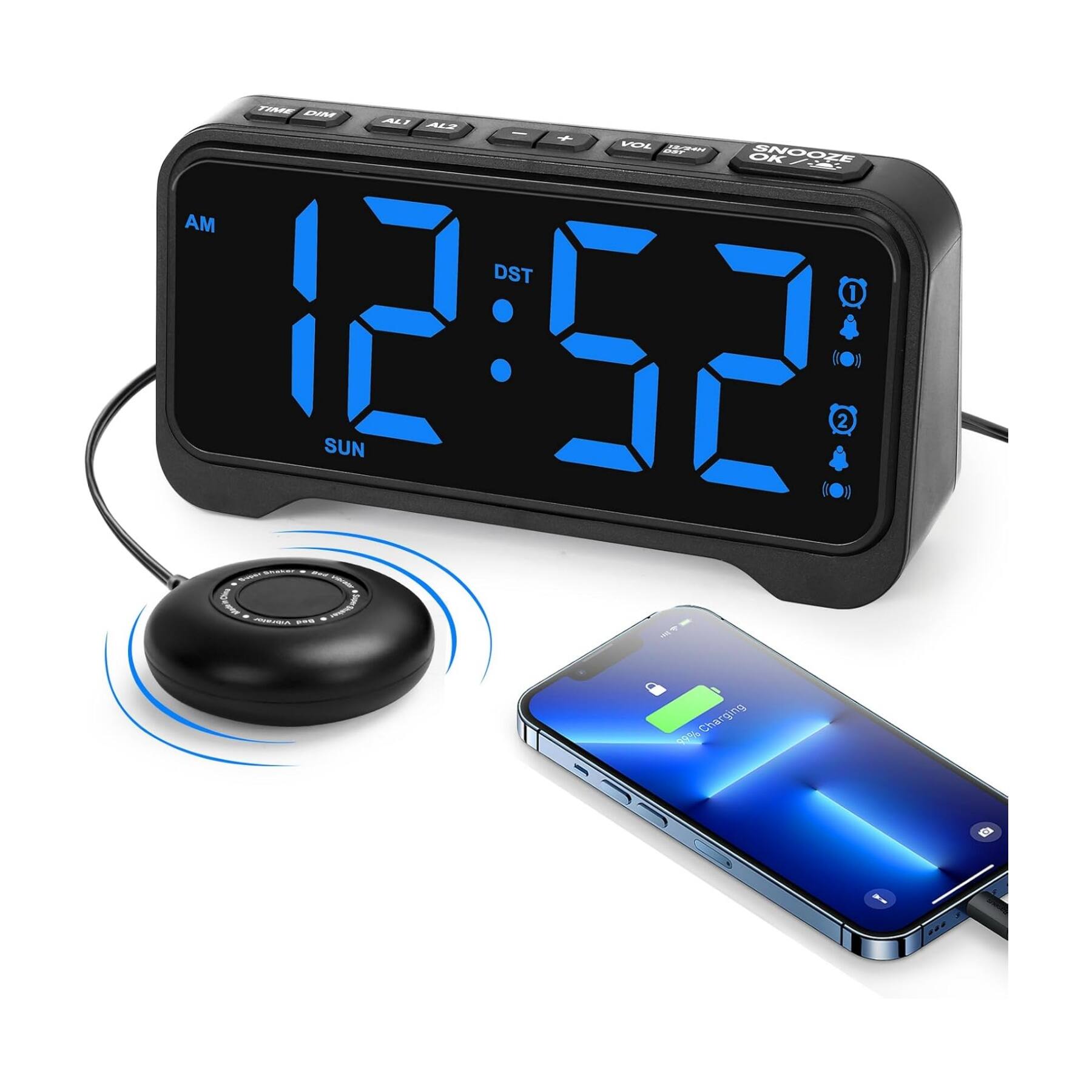 12:52 AM DST SUN  
SNOOZE OK  
VOL  
Charging 1%