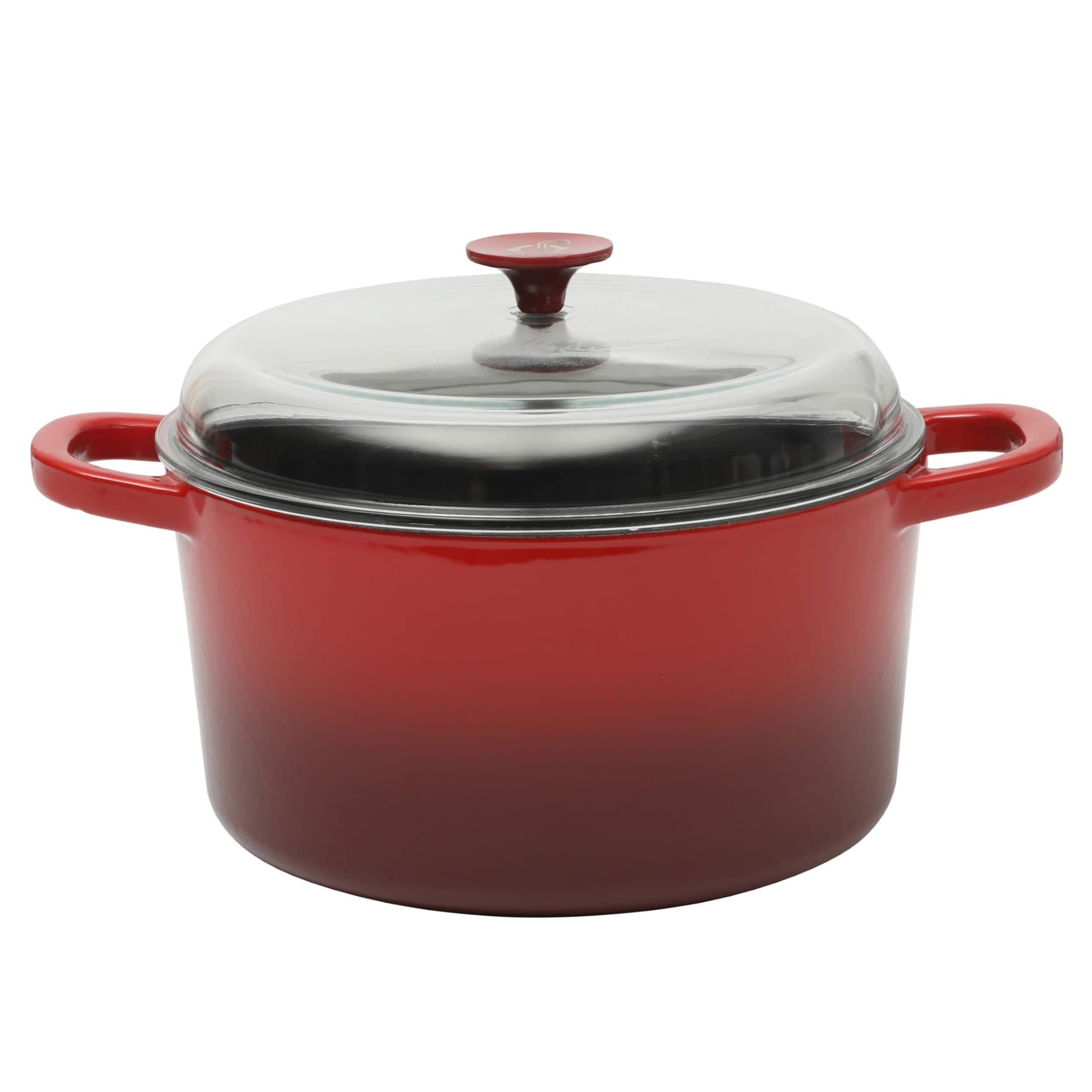 Crockpot - Crock Pot 3 Quart Enameled Cast Iron Dutch Oven With Borosilicate Lid - Red