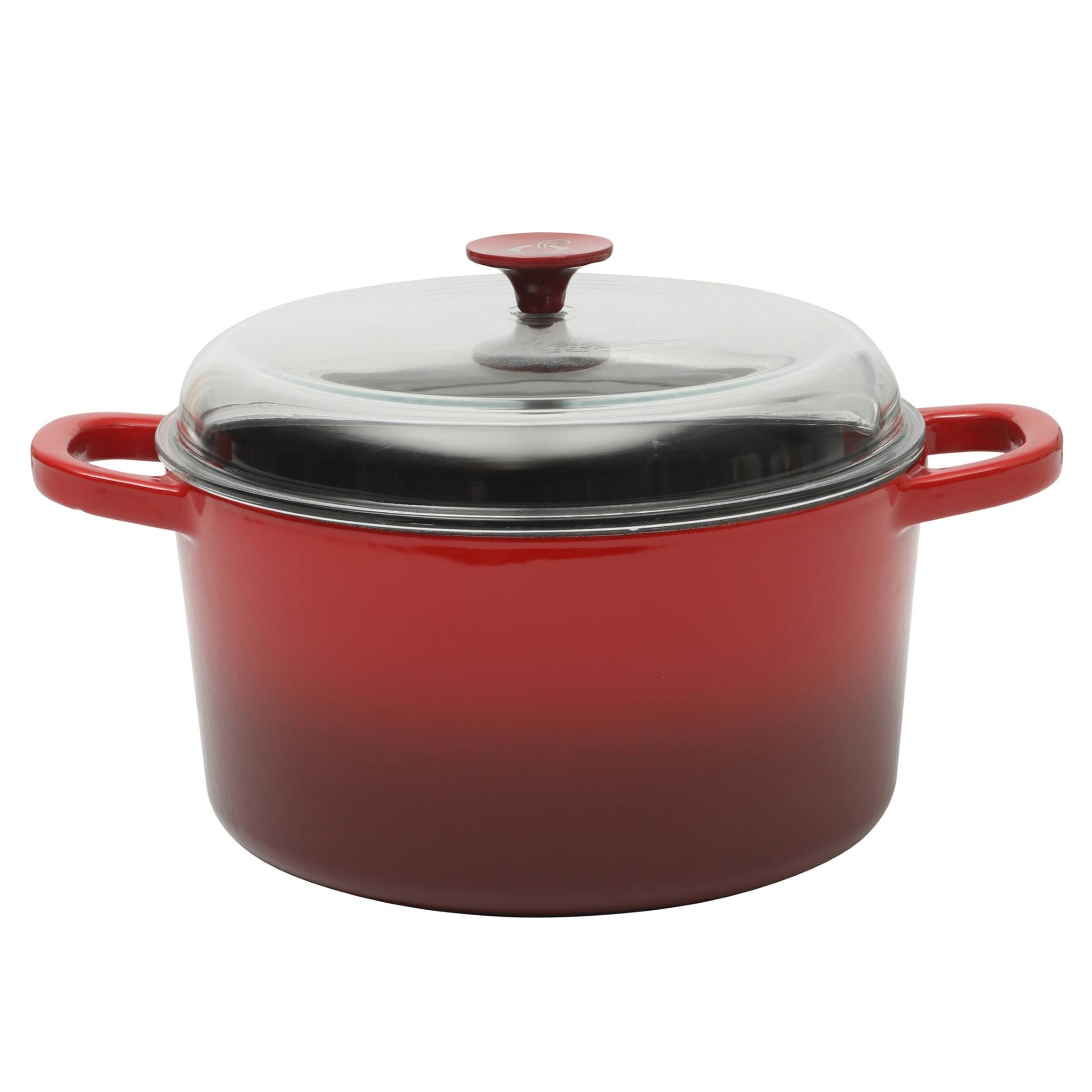 Crockpot - Crock Pot 3 Quart Enameled Cast Iron Dutch Oven With Borosilicate Lid - Red