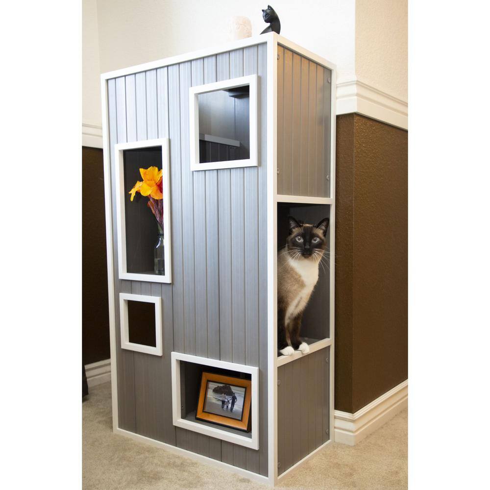 Angle. New Age Pet - ECOFLEX Kitty Kase Cat Play Tower - Grey.