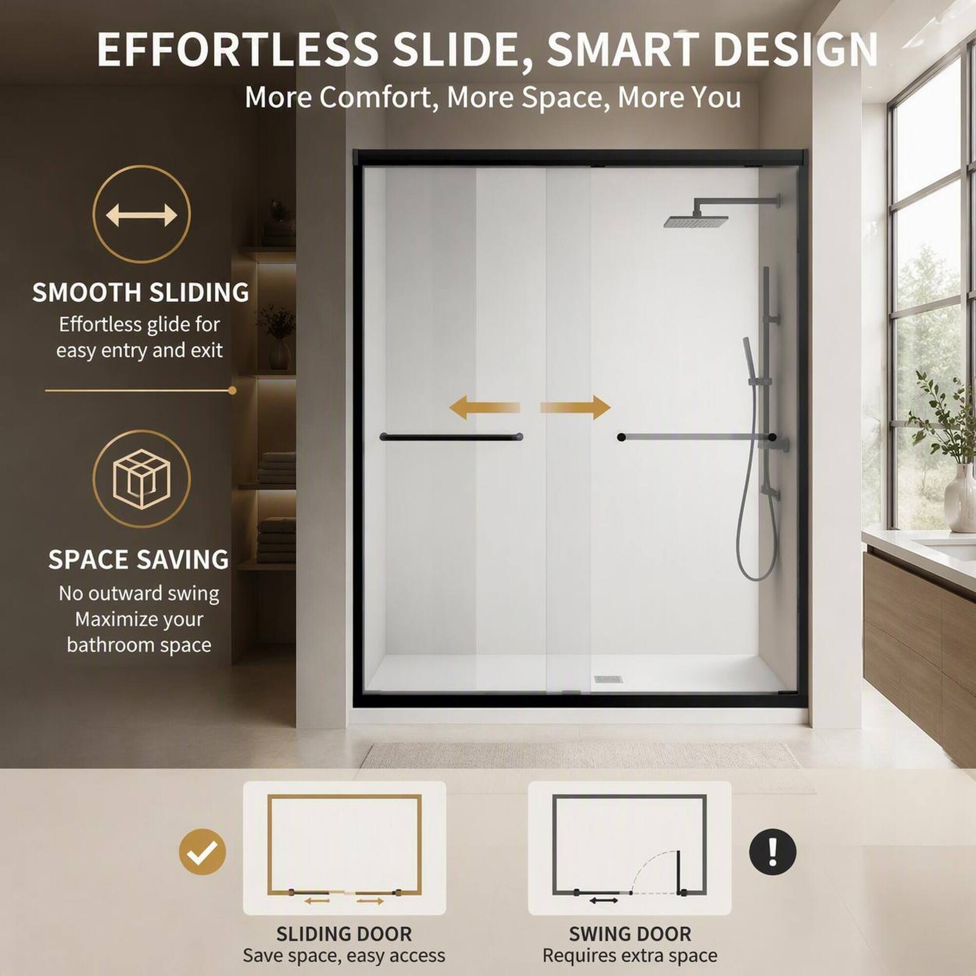 RYHNUYNE 50 54 In W X 72 In H Aluminum Frame Double Sliding Shower Door ...