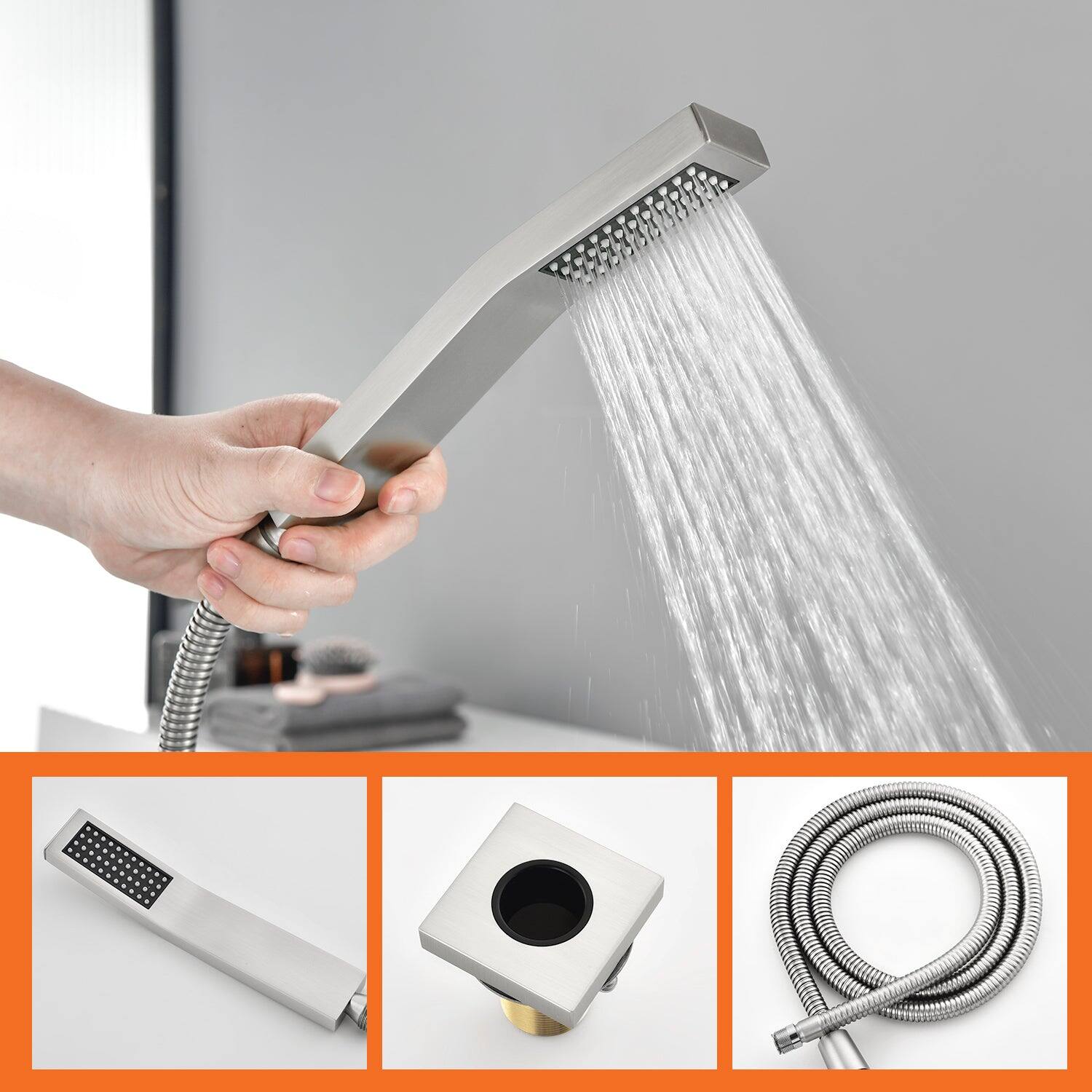 Alt View 8. Boyel Living - Brushed Nickel Waterfall Bath Tub Faucet with Handheld Shower SUS304 Hot Cold Control 5 Hole Installation High Flow Rate - Brushed Nickel.